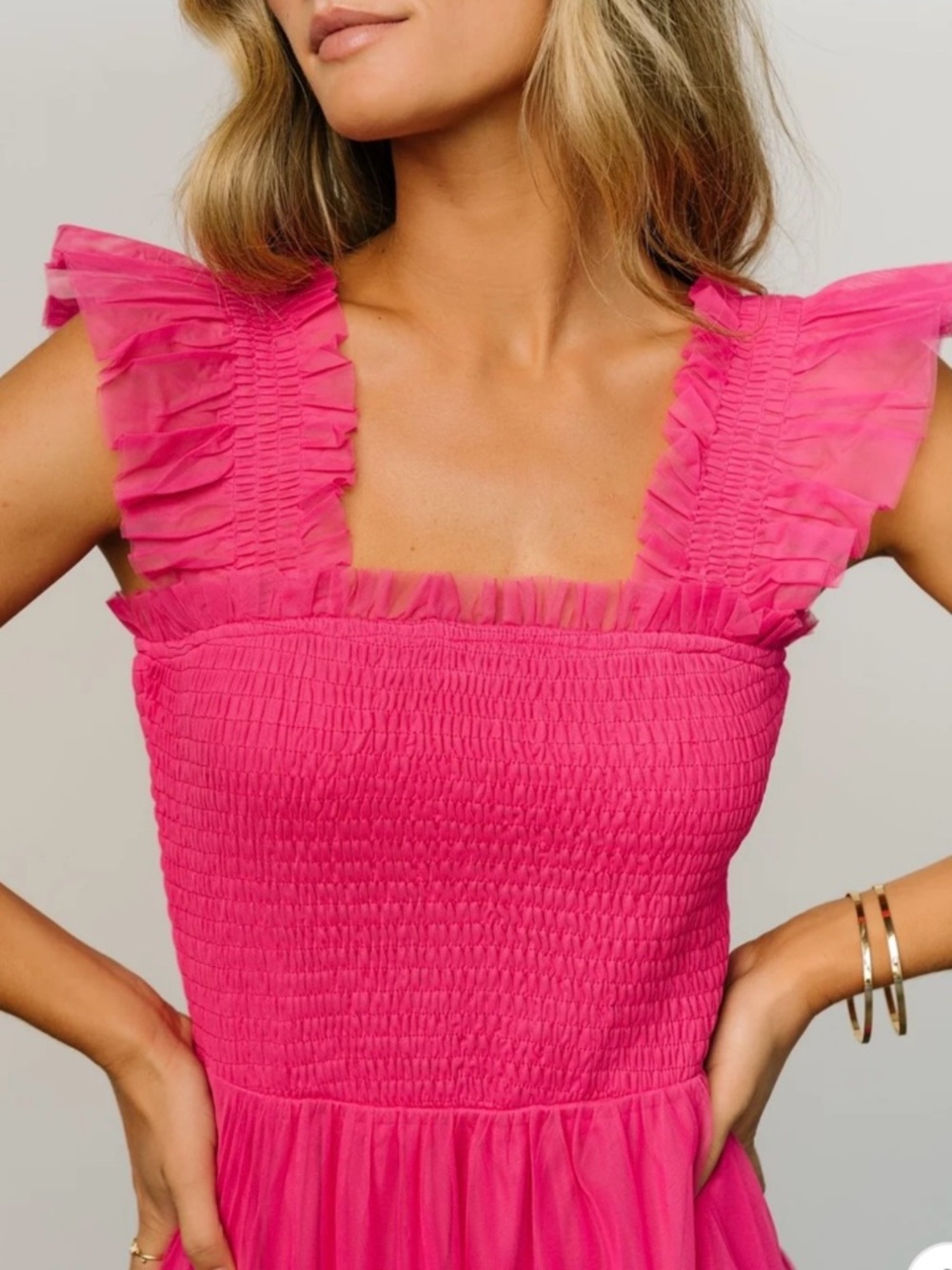 Baltic Born Bright Pink Smocked Tulle Top - Picture 5 of 12
